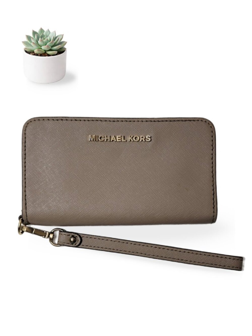 Michael Kors Jet Set Travel Large Flat Phone Case Wristlet Wallet Dark Dune